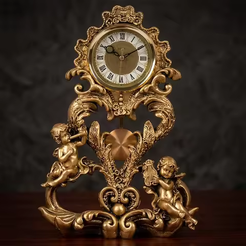 Vintage Table Clock Pendulum Clocks Musical Theme Living-room Decoration Quarts Needle Resin Antique