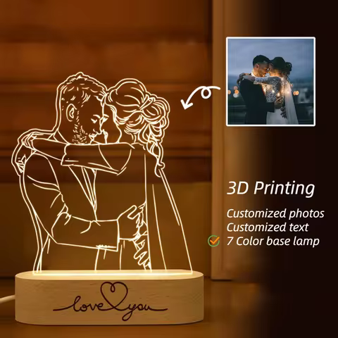 Personalized 3D Photo Lamp Night Lamp Text Wedding Anniversary Birthday Christmas 3D Night Light Gif