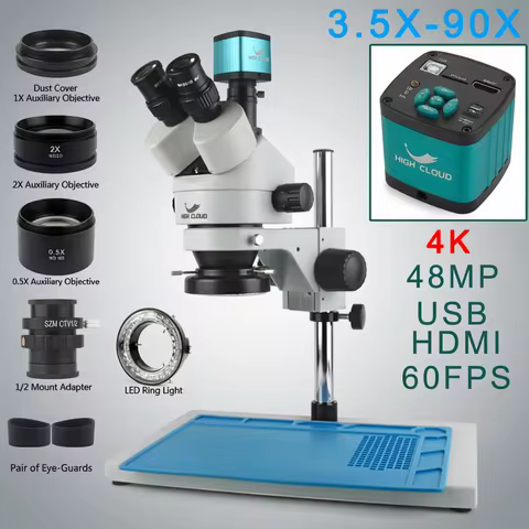 4K 2K 48MP HDMI USB VGA Microscope Camera 7X-45X Simul-Focal Stereo Trinocular Zoom Microscope Set W