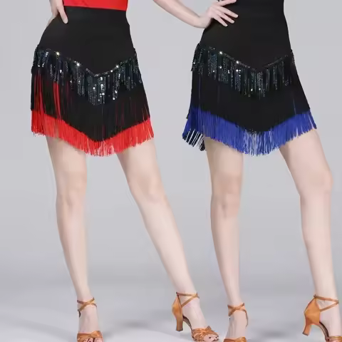 Latin Dance Costume New Adult Female Tassel Short Skirt Three-Step Cha-Cha Dance Costume Sequined Pe