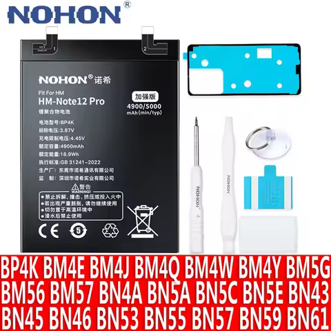 NOHON BP4K BN53 Battery For Xiaomi Redmi Note 12 Pro 11 10 9 8 7 6 5 4X 8T 9S 10S 11E 11T 12T POCO X