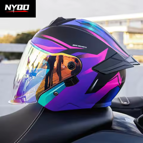 Qike Motorcycle Helmet Three-quarters Double Lens Helmets Motobike Half Helmet Four Seasons Men Wome