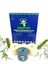 Bampoo Premium 100% Bamboo Toilet Paper 3 PLY - Eco Friendly, Sustainable Bath Tissue - 12 Jumbo Rolls and 370 Sheets Per Roll - Septic Safe - Organic, Plastic Free, Chemical Free, Unbleached