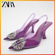 ZARA Autumn New Product Women's Shoes Noble Violet Decorations Inlaid High-Heeled Mules 2224010 075