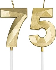 75th & 57th Birthday Candles for Cake, Gold Number 75 57 3D Diamond Shaped Candle Birthday Decoratio