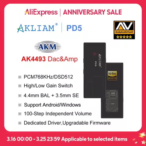 (Andy 5-Star) AkLIAM PD5 AK4493SEQ USB Dac Portable USB Dac & Amp 4.4mm Balanced & 3.5mm Headphone A