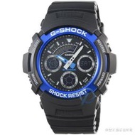 【柒號本舖】CASIO 卡西歐G-SHOCK 雙顯鬧鈴電子錶-黑藍 # AW-591-2A (台灣公司貨)
