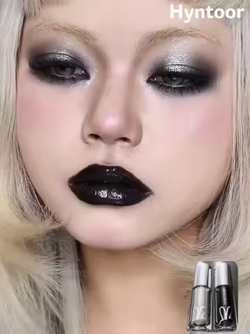 Hyntoor Black Lipgloss Glitter Gothic Lipstick Dual Color Set Matte Silver Nourishing Dark Satin Met