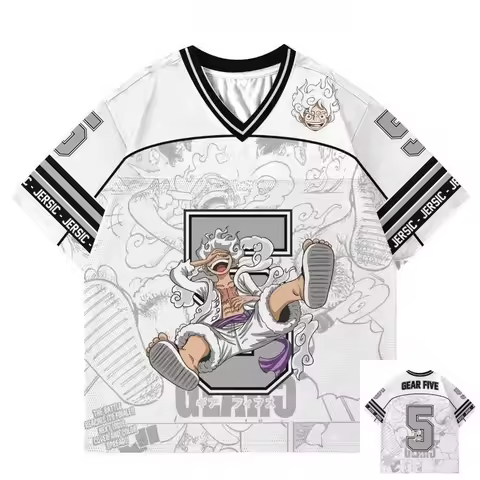 5 Jersey One Piece Luffy Gear 5 Anime Korean Style Kpop Baseball Hockey T-shirt Fashion Streetwear A