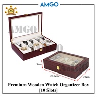 AMGO Premium Wooden Watch Box 10 Slots Watch Display Case Watch Organizer Storage Box [10 Slots]