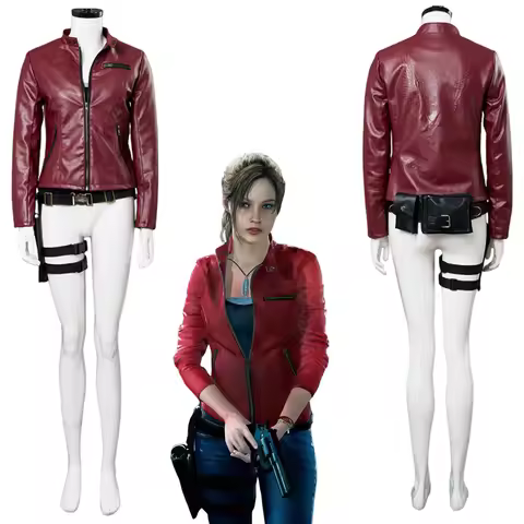 Claire Redfield Cosplay Costume Biohazard Game Disguise Women Outifts Red Leather Jacket Waistbelt S