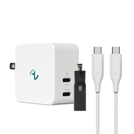 Allite｜65W GaN 氮化鎵雙口 USB-C 快充+ 1.5MUSB-C to USB-C快充線+Windows轉接頭組 - 白色