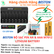 SẠC PIN M7012 LOẠI AA & AAA Li-ion 1.5V BESTON 8 KHE SẠC CÓ LED BÁO