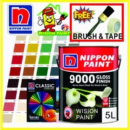 5L ( 9000 HIGH GLOSS PAINT ) ( FREE 1.5" BRUSH &amp; TAPE ) NIPPON WOOD &amp; METAL GLOSS PAINT/ CAT MINYAK BESI &amp; KAYU 5 LITER