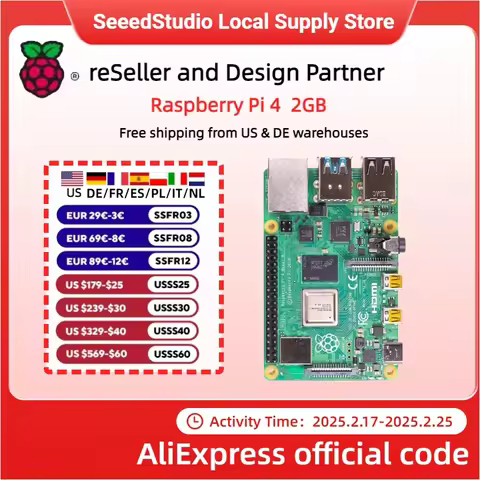 Raspberry Pi 4 2GB Computer Model B 1GB/2GB, quad-core Cortex-A72, BCM2711, 2.4 GHz and 5.0 GHz IEEE