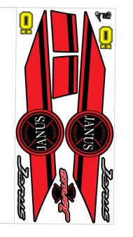 Tem rời JANUS đỏ đen dán xe đen nhám