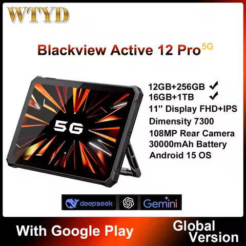 Blackview Active 12 Pro Projector Rugged Tablet 16GB+1TB 11'' FHD+IPS Dimensity 7300 Android 15 5G 3