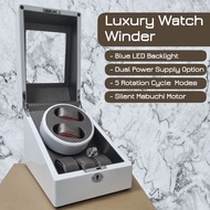 [SG Stock] Automatic Watch Winder Box, Piano White, Gray Carbon Fiber Lining, 2+0, 2+3, 5 Rotation Winding Modes