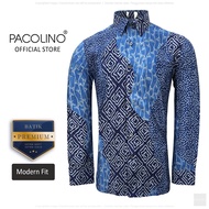 Pacolino - (Modern Fit Cutting) Blue Color Malaysia Men Premium Batik Long Sleeve Kemeja Batik Lelak