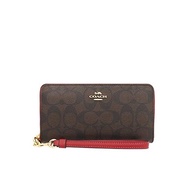 [Coach] COACH Long Wallet FC4452 C4452 Brown × 1941 Red Signature Long Zip-up Around Wallet (with Strap) Women [Outlet Product] [Brand]
