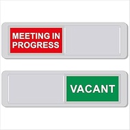 Sliding MEETING IN PROGRESS VACANT Sign, 7x2 Inch Acrylic Door Status Indicator, 3M Adhesive Confere