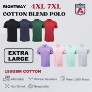 RIGHTWAY (4XL-7XL) Cotton Blend Premium Casual Polo Unisex Baju Lelaki Breathable Baju Plain Polo Te