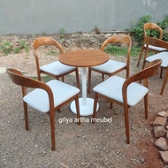 Round cafe table set with 4 teak chairs round cafe table/ restaurant table set