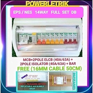 NES / EPS 14 WAY DB 40A / 63A FULL SET WITH ELCB MAIN SWITCH MCB & BAR  (KOTAK DB ELEKTRIK) - SINGLE