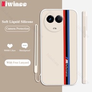 Soft Liquid Silicone Case For Realme 11 5G/Realme 11X 5G Phone Casing With Free Lanyard Stripes Straight Edge Matte Full Cover Shockproof Cover