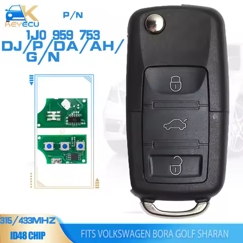 KEYECU 1J0 959 753 DJ/ 753 AH / 753 P/ 753 DA/753 N Flip Remote Key 315/433MHz ID48 Chip for VW Beet