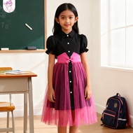 8-12Yrs Girl Dress Summer Black and White Short Sleeve Children Dresses Simple Fashion Teen Girl Clo