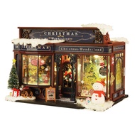 DIY Christmas Miniature House Kit LED Mini House Craft Toy with Furniture Book Nook Gaming Building