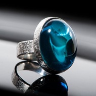大号波罗的海蓝琥珀银戒指 独一无二的波罗的海蓝琥珀戒指 乌克