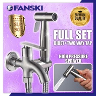 AT-304569SS FULL SET 304 Stainless Steel Two Way Tap Bathroom Faucet with Bidet Spray Holder and Flexible Hose