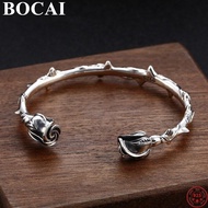 BOCAI S925 Sterling Silver Bracelets 2022 New Fashion Relief Rose Bangle Smple Solid Pure Argentum Hand Jewelry for Men Women
