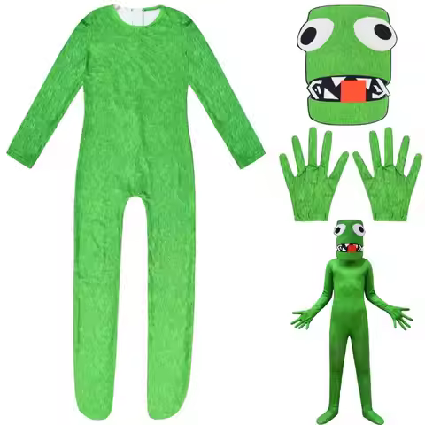 Green Monster Rainbow Friends Cosplay Costume Full Set Horror Game Jumpsuit with Headgear for Hallow