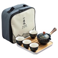 小康泡 360度茶具組 附收納包  1組  墨青金盞花款  泡茶器17.6 x 9.2cm 150ml + 品茗杯6 x 4.6cm 60ml 4個 + 泡茶盤19.5 x 2.2cm