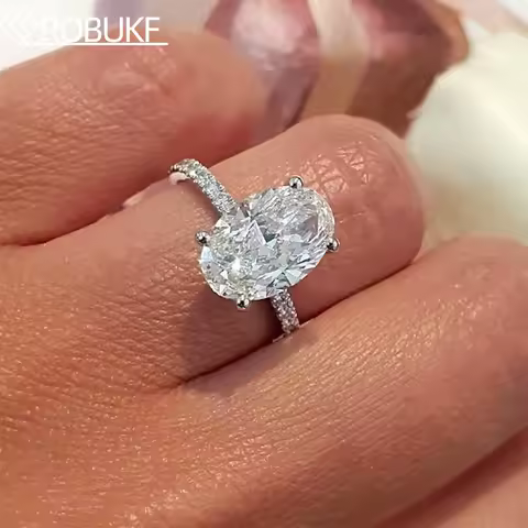 1/2/3/4CT Oval Cut Full Moissanite Engagement Rings for Women Solitaire Hidden Halo Diamond S925 Sil