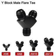 AN6 AN8 AN10 AN12 Male to Male Flare Y Block Tee Fuel Fitting Hose Line Splitter T-Joint 3-Way Adapt