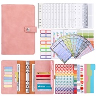 Binder Budget Planning Notebook Set - A6 Binder DIY Planner PU Leather Notebooks - Money Saving Cash
