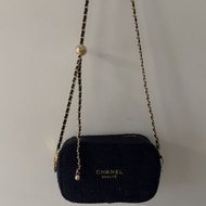 香風藏藍細閃粗花呢金球鏈條包 Chanel Beaute同款化妝包改造款