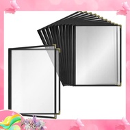 dgk12 Pack Cafe Style Menu Cover Double  Edge Crystal Clear Vinyl (Black, 2 Pages/4 Views - 8.5 Inch