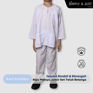 Baju Melayu Sekolah Agama Johor Set Teluk Belanga-Kain Koshibo