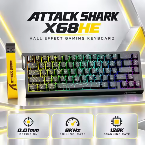 ATTACK SHARK X68HE Keyboard, PBT Double-Shot, RGB, 0.01mm, Baiyu Magnetic Switches,