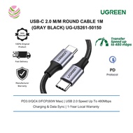 UGREEN USB-C 2.0 M/M ROUND CABLE NICKEL PLATING ALUMINUM SHELL 60W 1M (GRAY BLACK) UG-US261-50150