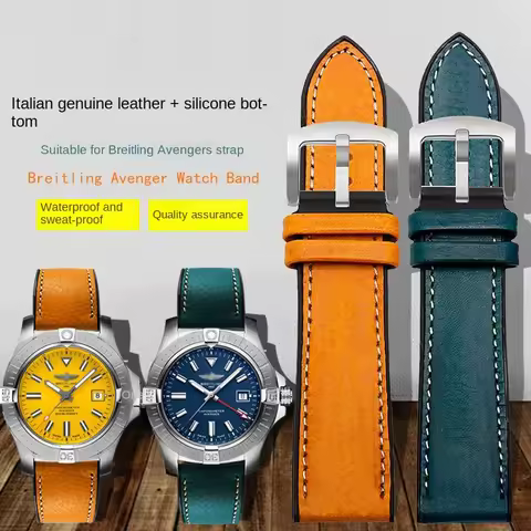For Breitling Tudor Longines Tissot Avenger Yellow Wolf Sea Wolf Super Marine Leather Waterproof Sil