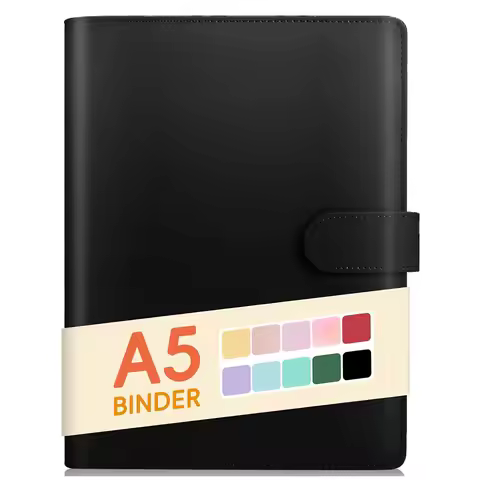 A5 Binder PU Leather 6-Ring Notebook Binder Cover for A5 Filler Paper, Refillable A5 Personal Planne