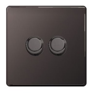 BG ELECTRICAL - 電掣 面板 平鋼鎳黑雙位雙向400W調光器 金屬面 隱藏式固定螺絲 單掣1位1鍵1掣調光器 2-Way兩路雙向雙路雙通雙行電燈制 調光暗掣 傳統調光器 圓形旋轉按鍵電掣