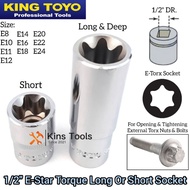King Toyo 1/2"DR. E-Star Point Torque Long & Short Box Socket E8 - E24