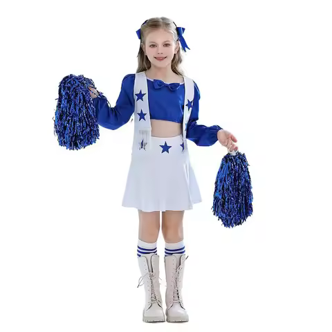 Halloween Children's Costumes Dallas Cowboys Cheerleader Outfits Girls Performance Dress Blue Cheerl